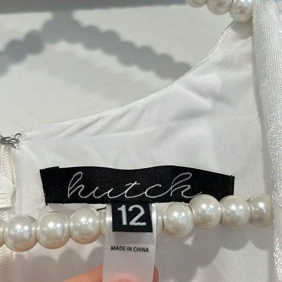 HUTCH ModCloth white Jacquard satin cut out front knot maxi dress 12 new w tag - Picture 5 of 12